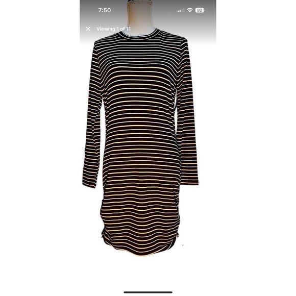Abound long sleeved  horizontally striped dress black and white adjustable lengt - Picture 1 of 16